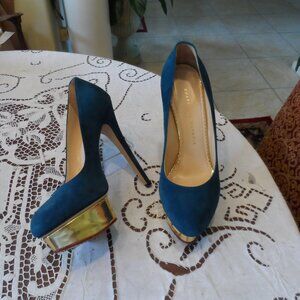 Charlotte Olympia Turquoise Blue Suede "Dolly" Pumps Size 39.5" M